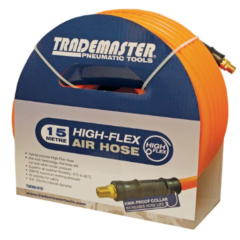 TRADEMASTER AIR HOSE 10MM X 15M HYBRID POLYMER WITH 1/4'' BSP MALE FIT