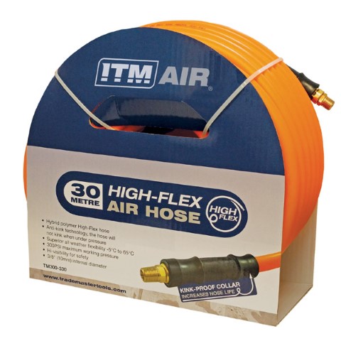 TRADEMASTER AIR HOSE 10MM X 30M HYBRID POLYMER WITH 1/4'' BSP MALE FIT