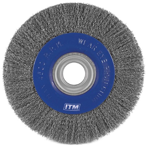 ITM CRIMP WIRE WHEEL BRUSH STEEL 125MM X 18MM MULTI BORE 